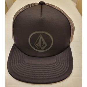 Volcom Full Frontal Cheese Snapback Trucker Cap Black Grey Stone Hat Minimalist